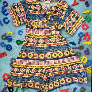 Vintage Wide Leg Summer Romper Cotton blend Skort One Piece 1980s 90s geometric